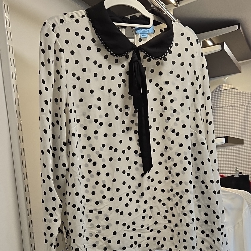 CeCe Black and White Polka Dot Blouse